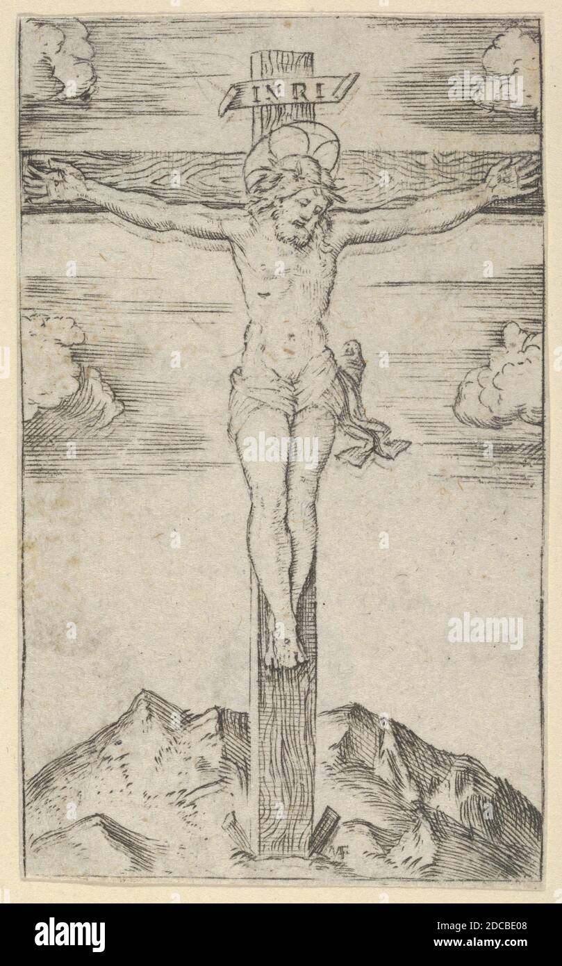 Christus am Kreuz, aus der Serie 'Piccoli Santi' (kleine Heilige), ca. 1500-1527. Stockfoto