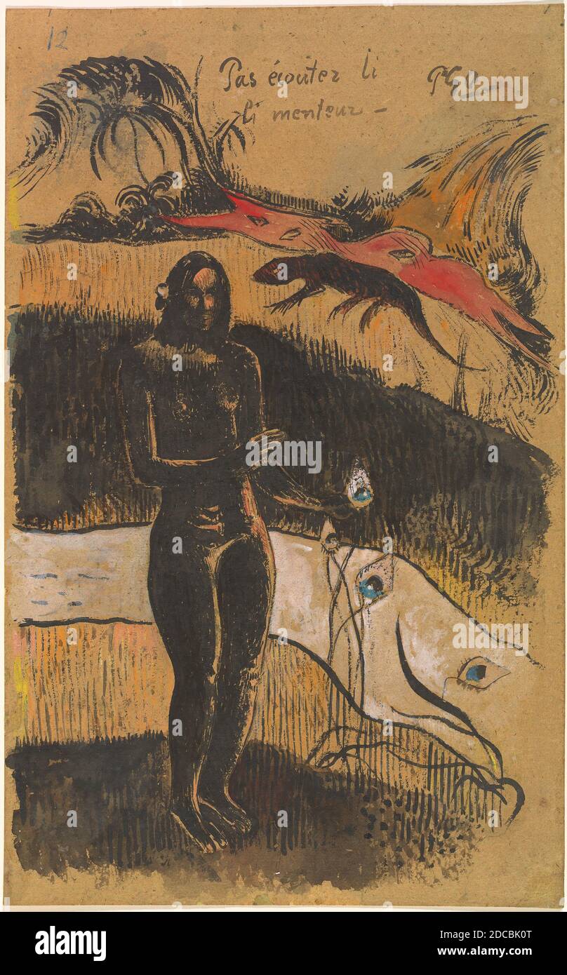 Paul Gauguin, (Künstler), französisch, 1848 - 1903, Kirchenschiff Fenua, wahrscheinlich 1894, Pinsel, Gouache und indientinte mit Stift und indientinte auf dunkelbraunes Wove-Papier, insgesamt (ca.): 42.2 x 26.2 cm (16 5/8 x 10 5/16 Zoll Stockfoto
