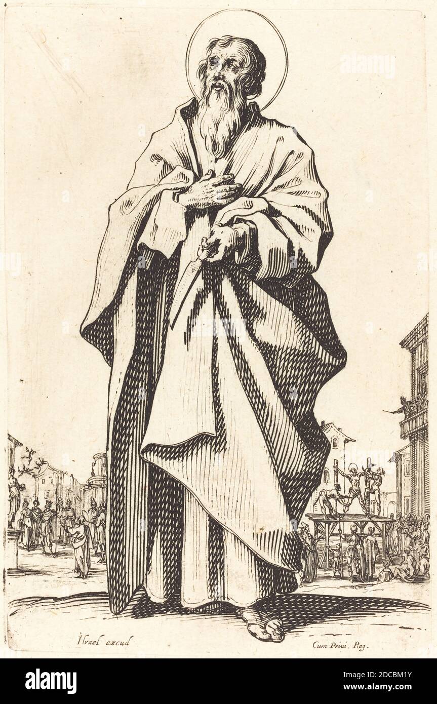 Jacques Callot, (Künstler), Französisch, 1592 - 1635, St. Bartholomäus, die großen Apostel, (Serie), veröffentlicht 1631, Radierung Stockfoto