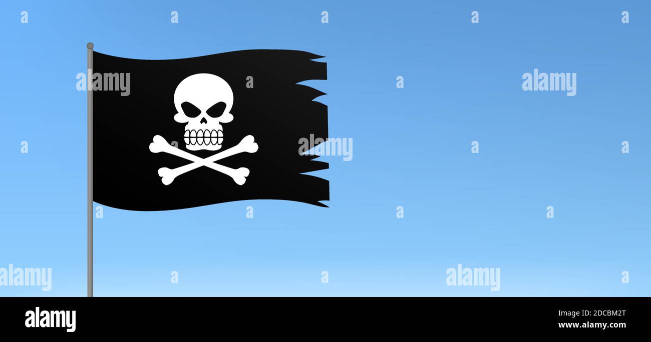 Schwarze Piratenfahne mit Totenkopf und Kreuzknochen Symbol fröhliche roger vektorgrafik Stock Vektor