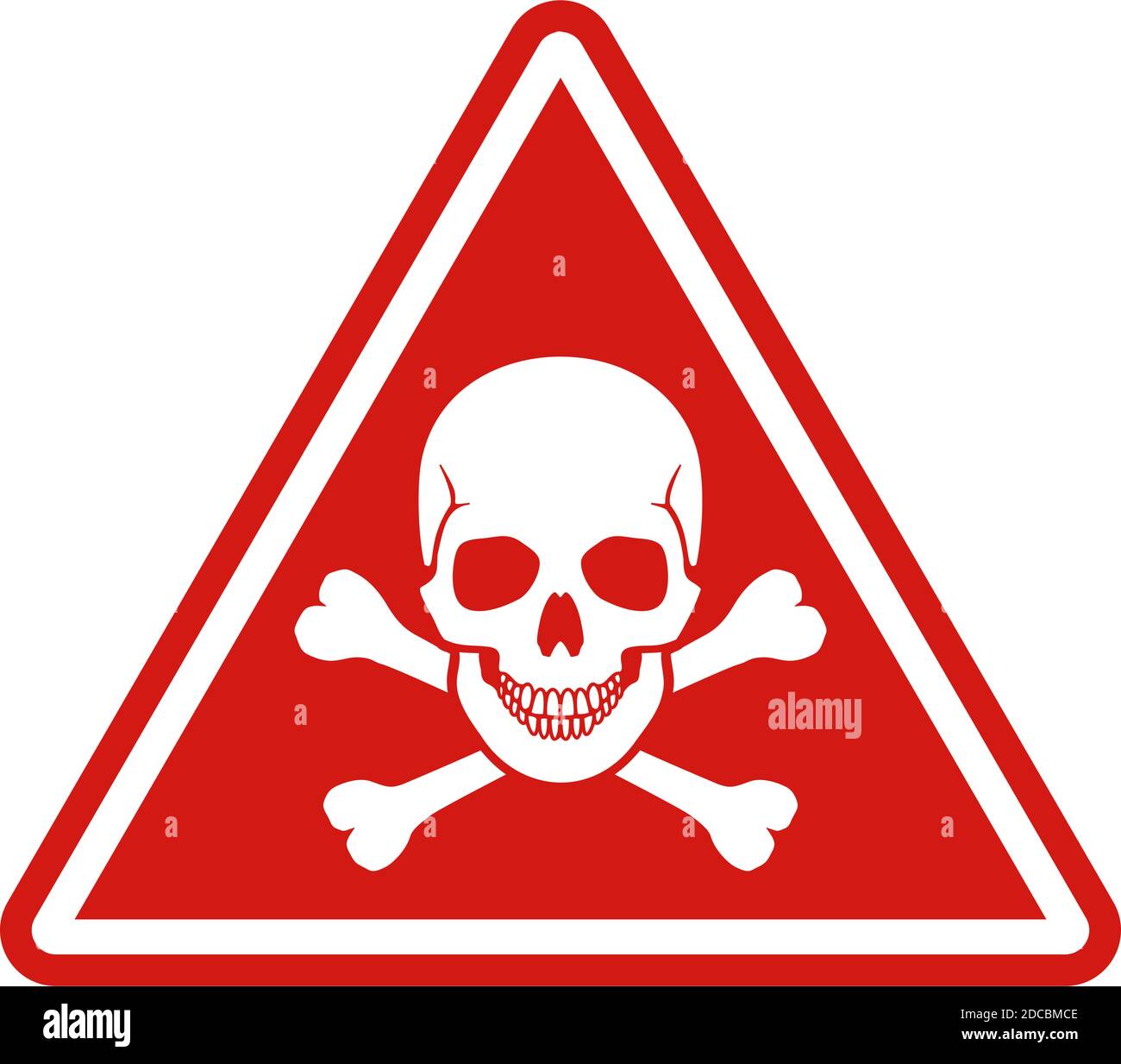 Rotes Warnschild oder Warnschild mit Totenkopf und Kreuzknochen Mit Vektorgrafik mit weißem Rahmen Stock Vektor