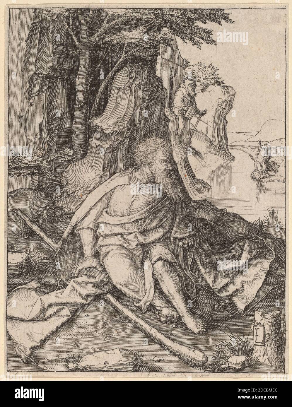 Lucas van Leyden, (Künstler), Niederlandisch, 1489/1494 - 1533, St. Christopher an der Grenze eines Flusses, c. 1505/1506, Gravur Stockfoto