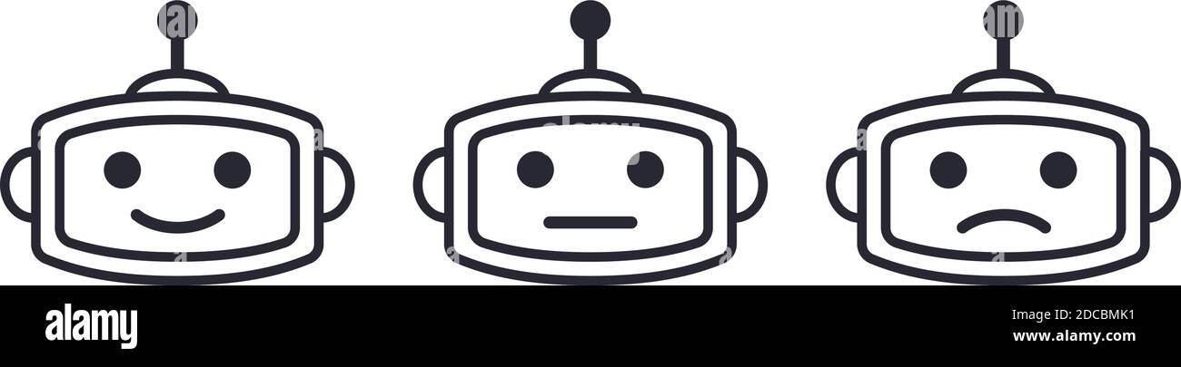 Roboter Schädel Roboter Kopf Symbol oder AI Avatar Symbol mit Vektordarstellung „Emotionen“ Stock Vektor