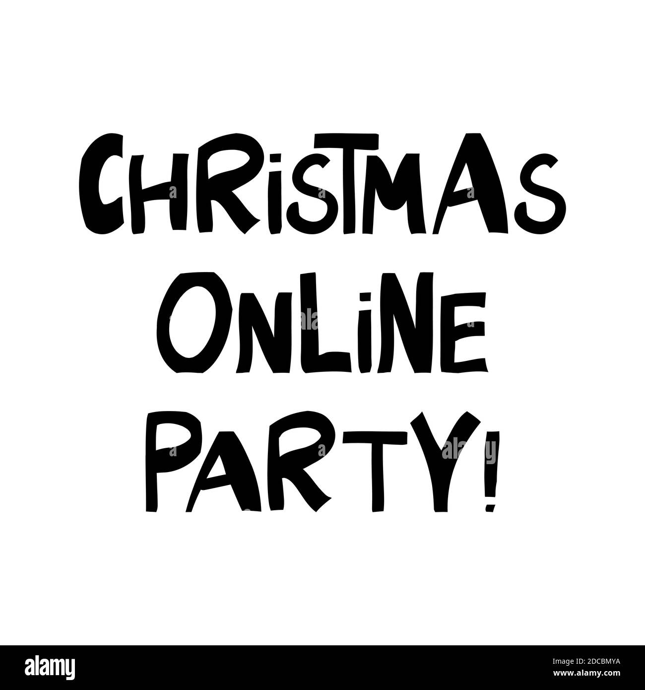 Weihnachten online Party, handschriftliche Beschriftung isoliert auf weißem Hintergrund. Stock Vektor
