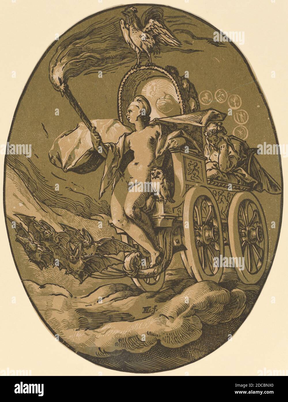 Hendrick Goltzius, (Künstler), Niederländisch, 1558 - 1617, NOx, Gods and Goddesses, (Serie), 1588/1590, Chiaroscuro Holzschnitt in Ocker-Sepia, dunkel oliv und schwarz Stockfoto