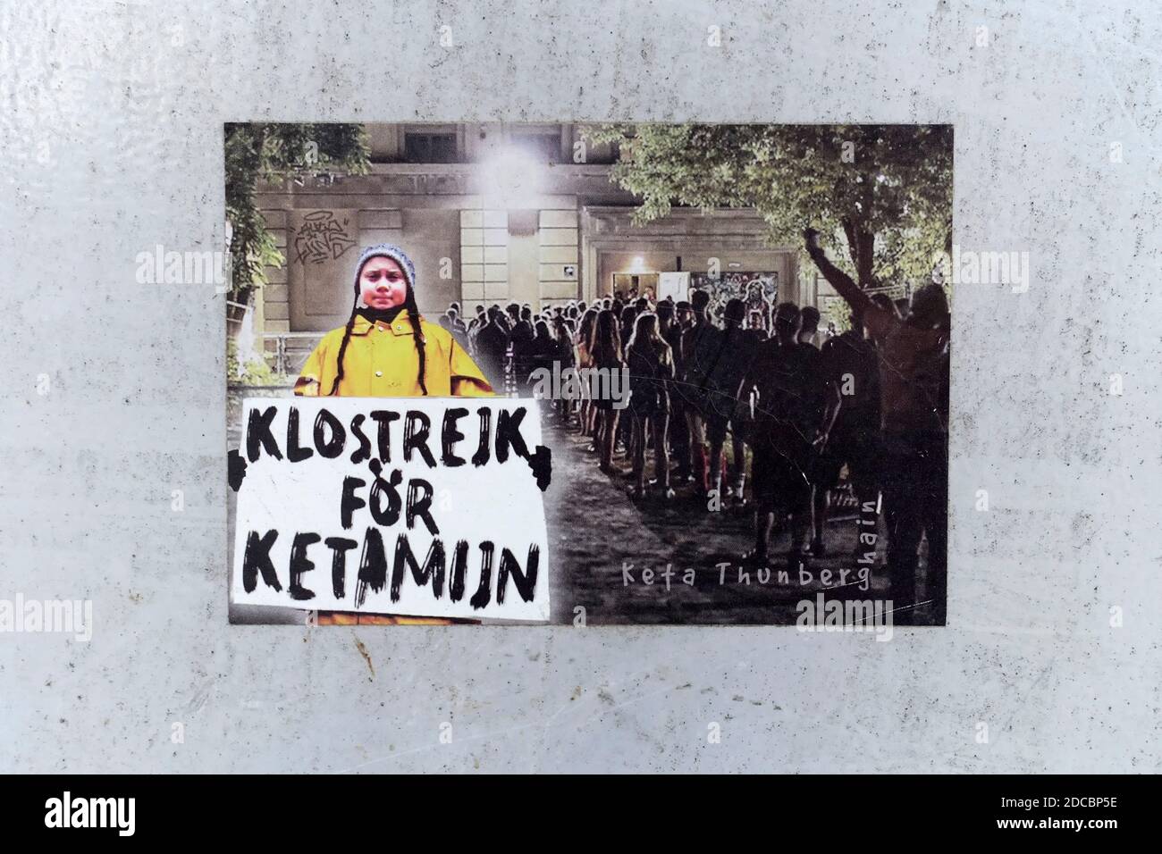 Aufkleber mit Greta Thunberg, Strike for Ketamin Stockfoto