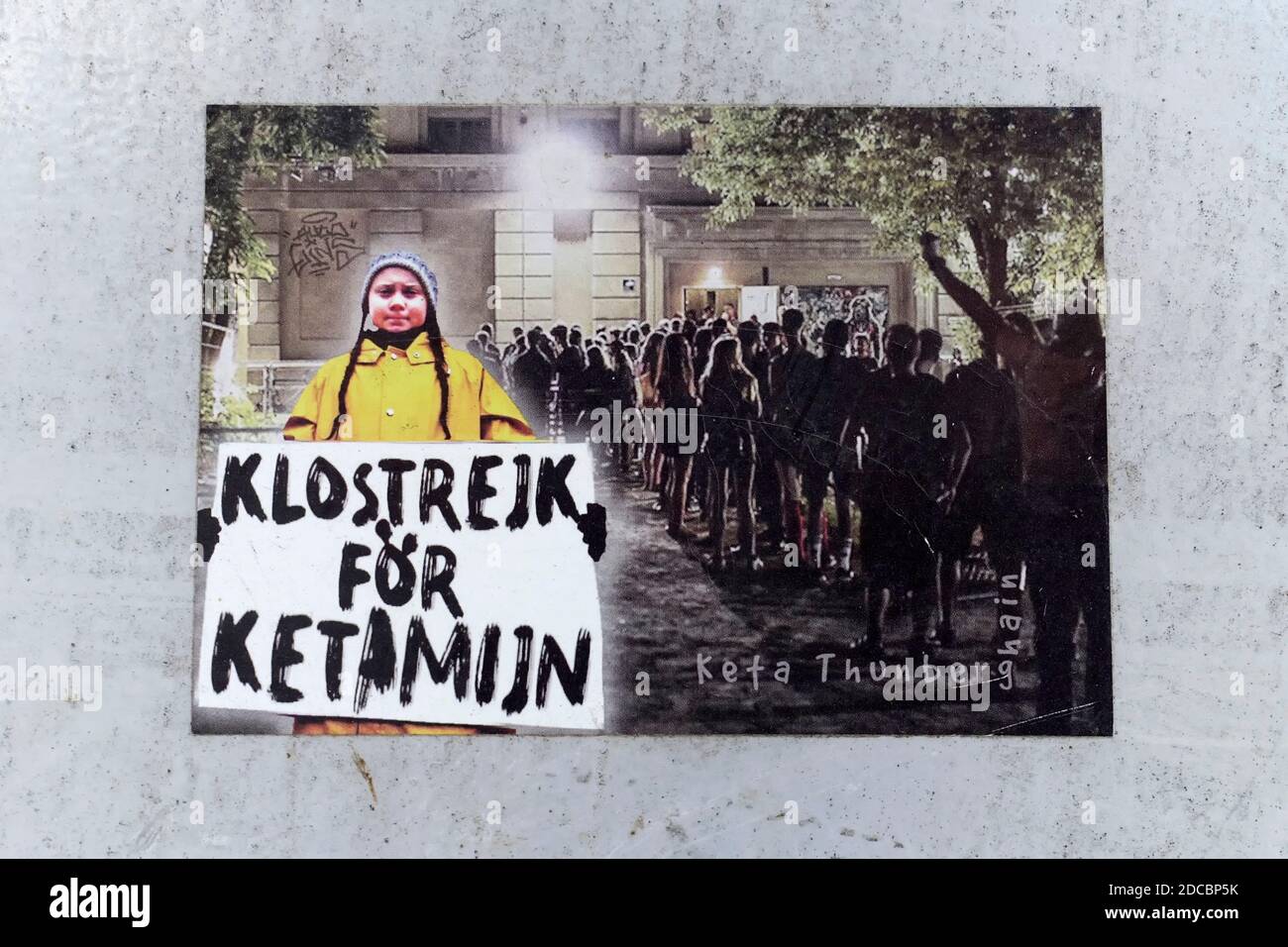 Aufkleber mit Greta Thunberg, Strike for Ketamin Stockfoto