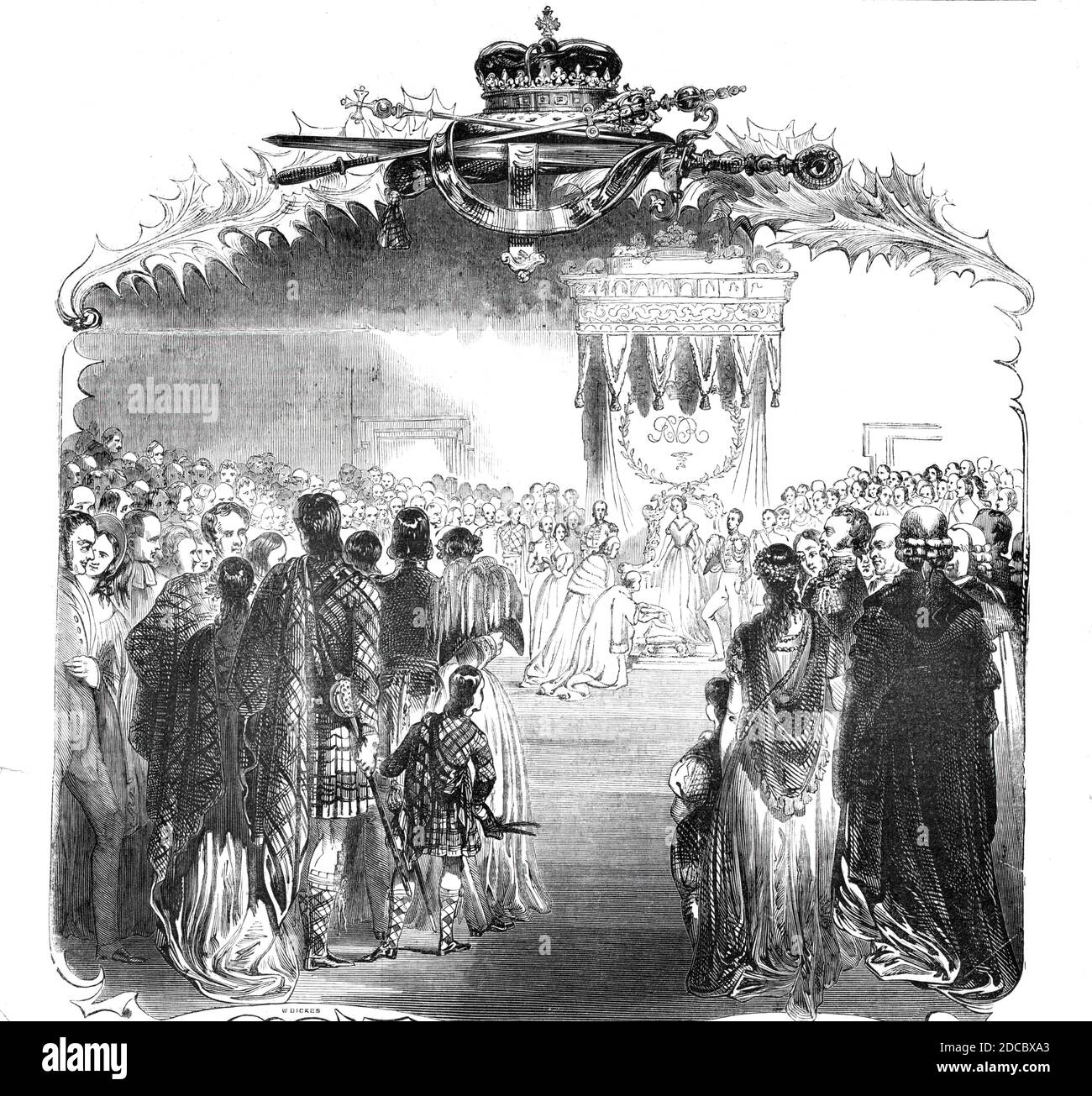 Der Thronsaal, Palast von Holyrood, 1842. Schotten in traditionellem