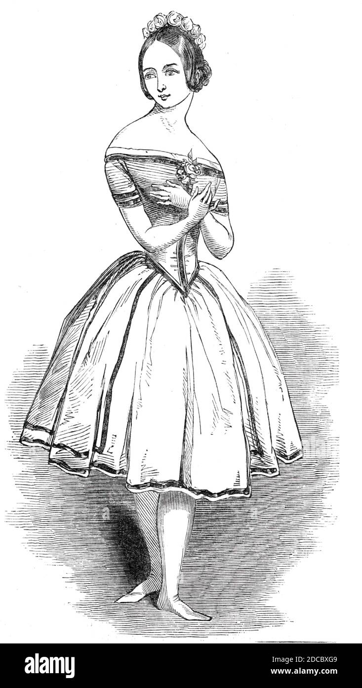 Die verstorbene Miss Clara Webster, 1844. Die britische Tänzerin Clara Vestris Webster starb, nachdem ihr Kleid Feuer fing, als sie in einem "romantischen Ballett" am Theatre Royal, Drury Lane, London auftrat. '...ein sehr beklagenswerte Unfall... während der Aufführung von "der Aufstand des Harems", die sich für Miss Clara Webster, die Tänzerin, als tödlich erwiesen hat. Im zweiten Akt des Balletts werden die Damen des Harems beim Baden entdeckt, unter denen Zulica, die königliche Sklavin (Miss Webster), ist. Während der Szene, das Gas auf der Unterseite des stage...caught die leichte Draperie von Miss Webster Kleid platziert, und in Stockfoto