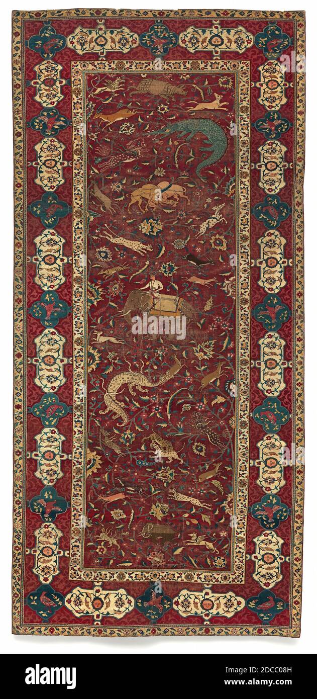 Nordwest-Indianer 17. Jahrhundert, (Künstler), Scenic Animal Carpet, c. 1625, Wollflor auf Baumwollkrüpp und Baumwollwefe, insgesamt: 416 x 191 cm (163 3/4 x 75 3/16 Zoll Stockfoto