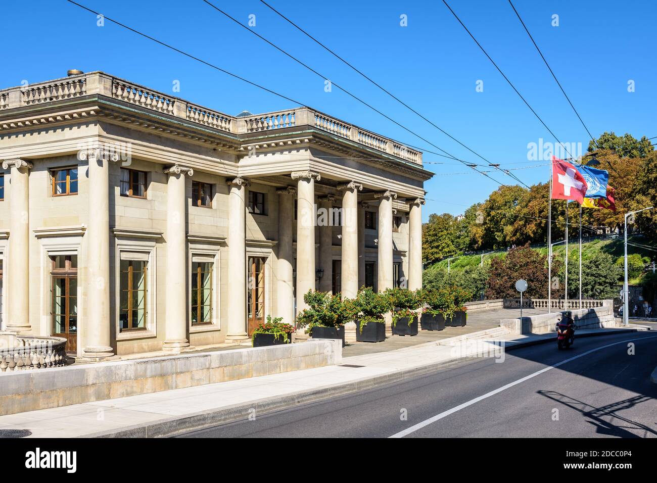 Dreiviertelansicht des Eynard-Palastes in Genf. Stockfoto