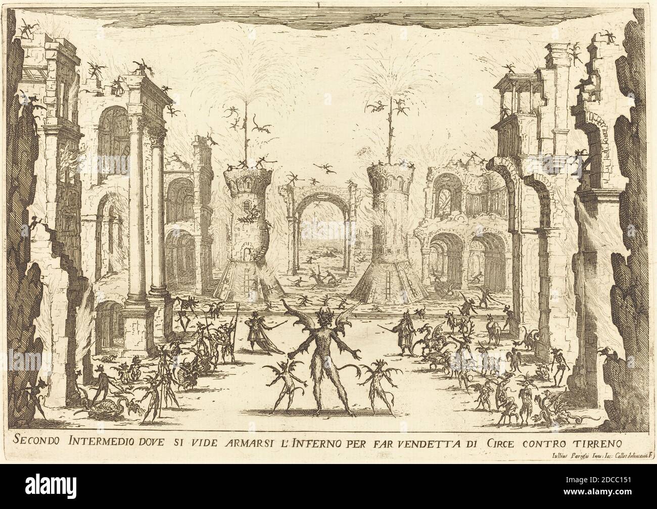 Jacques Callot, (Künstler), französisch, 1592 - 1635, zweites Intermezzo, Quadreria Medicea, Bd.4, (Band), 1617, Radierung auf Büttenpapier Stockfoto