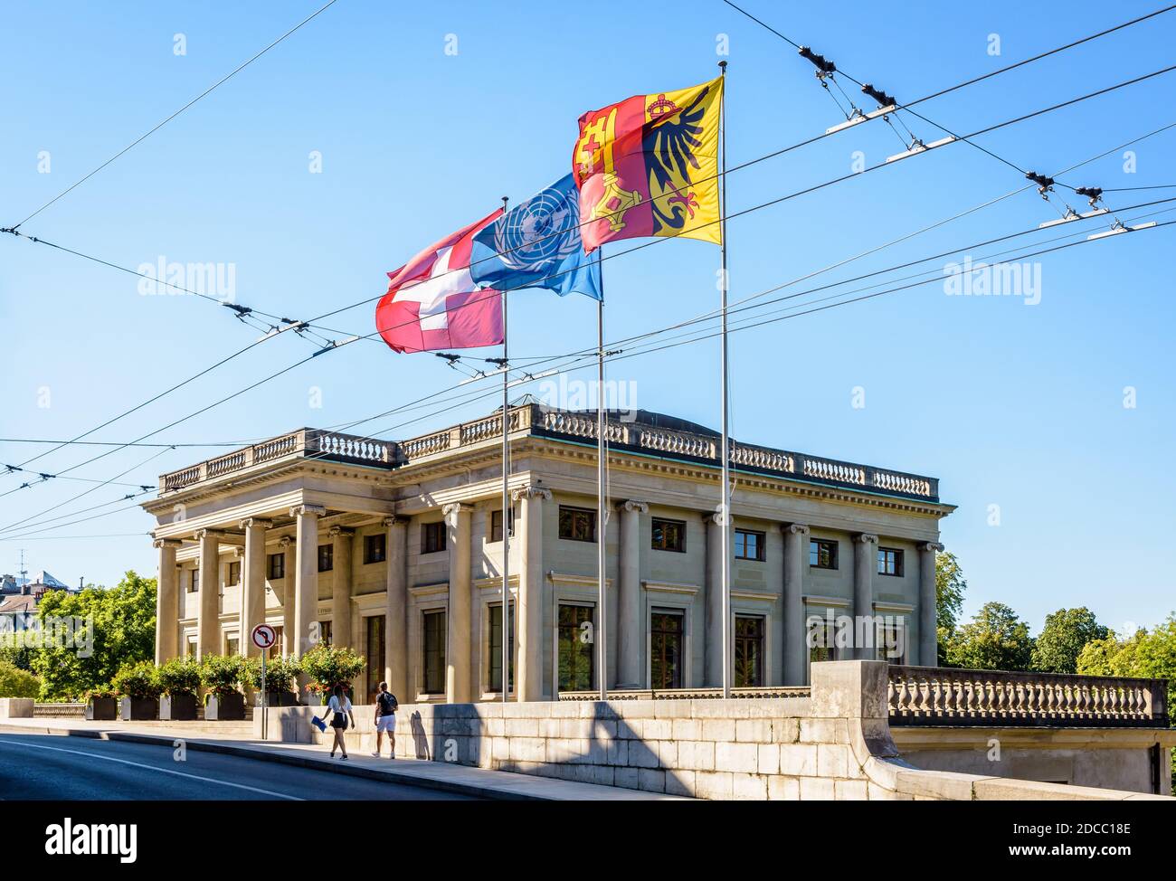Dreiviertelansicht des Eynard-Palastes in Genf. Stockfoto