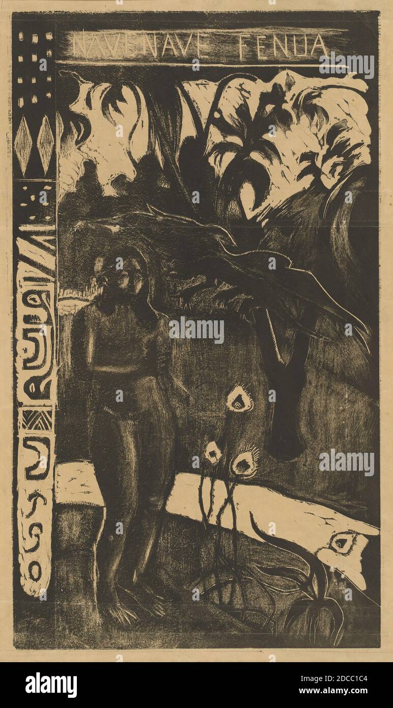 Paul Gauguin, (Künstler), Französisch, 1848 - 1903, Kirchenschiff Fenua (entzückendes Land), Noa Noa Suite, (Serie), 1894/1895, Holzschnitt, Bild: 35.5 × 20.6 cm (14 × 8 1/8 Zoll), Blatt: 37.6 × 25.2 cm (14 13/16 × 9 15/16 Zoll Stockfoto