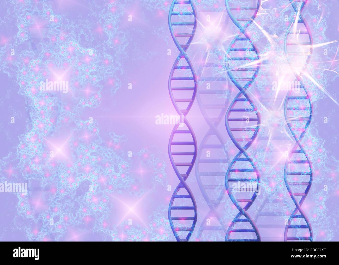 DNA-Moleküle Struktur auf magische fraktale Hintergrund. Science and Technology Konzept, 3d Render Stockfoto