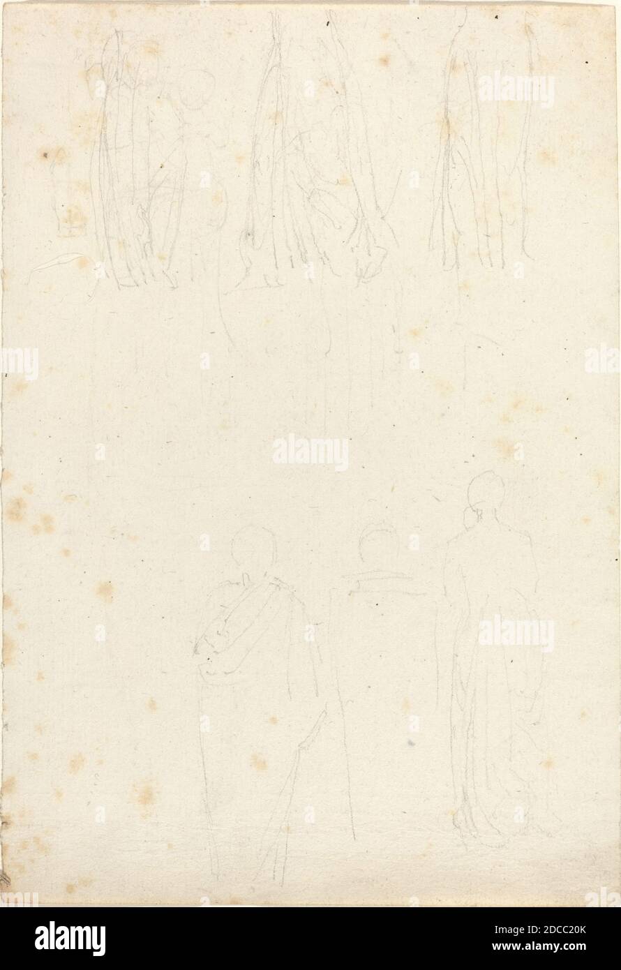 John Flaxman, (Künstler), britisch, 1755 - 1826, Studienblatt getarnter Figuren, Graphit, gesamt: 19.6 x 13.5 cm (7 11/16 x 5 5/16 Zoll Stockfoto