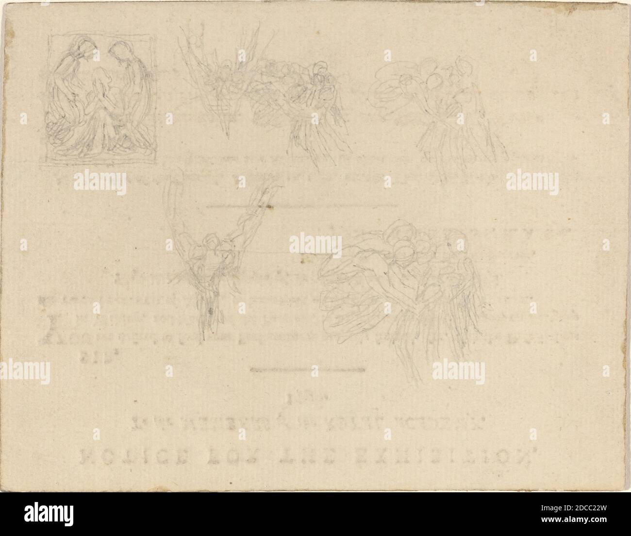 John Flaxman, (Künstler), britisch, 1755 - 1826, Blatt der Studien, in oder nach 1798, Graphit/auf Rückseite der Ausstellungsankündigung der Royal Academy 1798, insgesamt: 12.1 x 15.5 cm (4 3/4 x 6 1/8 in Stockfoto