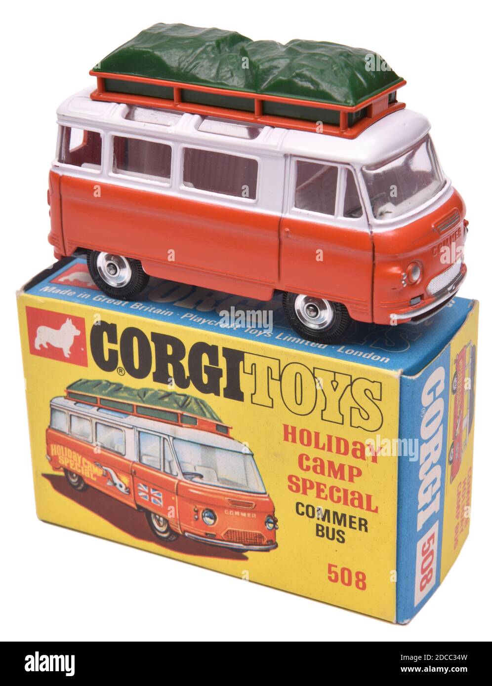 Corgi Toys 508 Ferienlager Sonderkommerbus mit Dach Rack und Plane Stockfoto