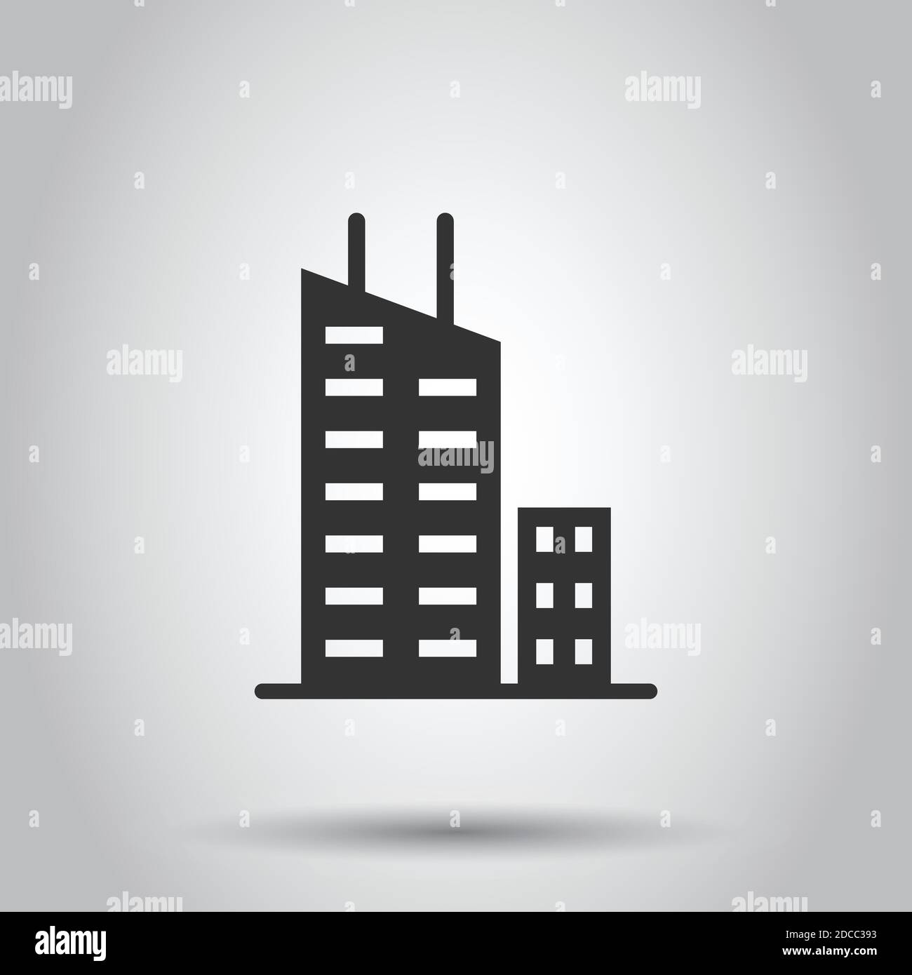 Gebäude Symbol im flachen Stil. Stadt Wolkenkratzer apartment Vector Illustration auf weißem Hintergrund isoliert. City Tower Business Konzept. Stock Vektor