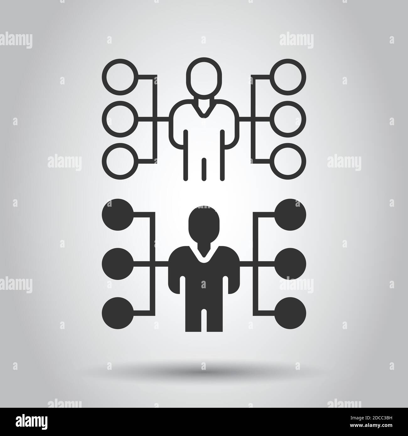 Corporate Organigramm mit Geschäftsleuten vektor Icon im flachen Stil. Menschen Zusammenarbeit Abbildung auf weißen Hintergrund. Teamarbeit business Co Stock Vektor