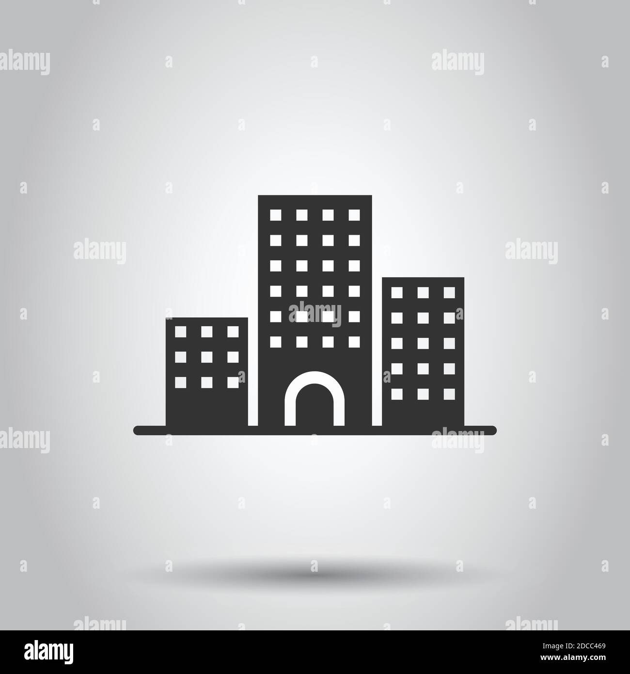 Gebäude Symbol im flachen Stil. Stadt Wolkenkratzer apartment Vector Illustration auf weißem Hintergrund isoliert. City Tower Business Konzept. Stock Vektor