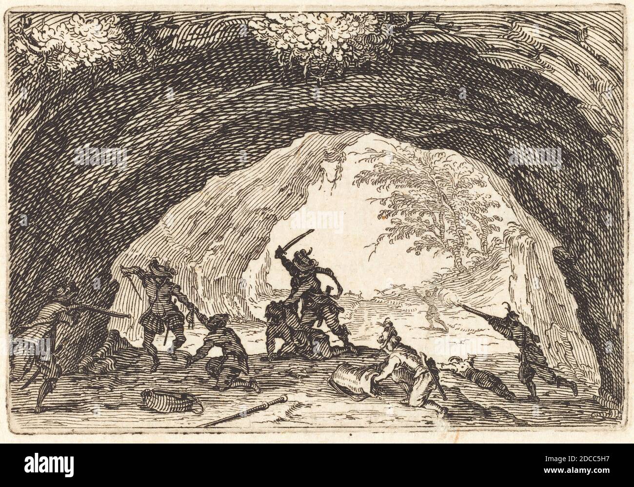 Jacques Callot, (Künstler), Französisch, 1592 - 1635, Soldaten Angriff Räuber, Capricci (Nancy-Serie), (Serie), c. 1622, Ätzen Stockfoto