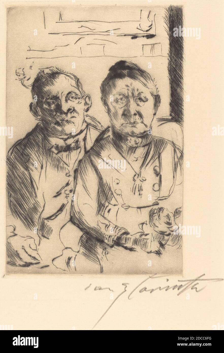 Lovis Corinth, (Künstler), deutsch, 1858 - 1925, Fritz Gurlitt, (Verlag), deutsch, 1854 - 1893, Ostpreussisches Ehepaar, 1916, Trockenpunkt in schwarz auf Wobentpapier, Platte: 18 x 11.7 cm (7 1/16 x 4 5/8 Zoll), Blatt: 31.8 x 23.8 cm (12 1/2 x 9 3/8 Zoll Stockfoto