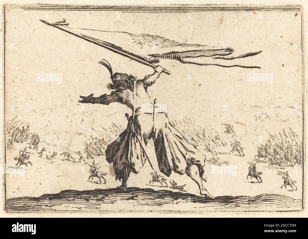 Jacques Callot, (Künstler), Französisch, 1592 - 1635, Standard Bearer, Capricci (Nancy-Serie), (Serie), c. 1622, Ätzen Stockfoto