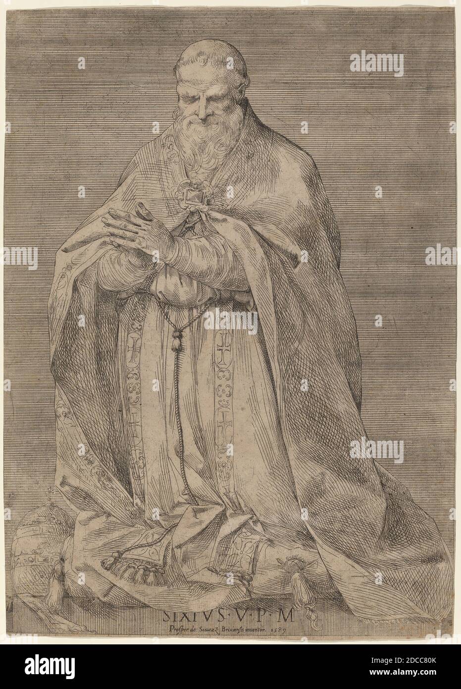 Prospero Bresciano, (Künstler), Roman, aktiv 1589, Giuseppe Cesari, (Künstler), Roman, 1568 - 1640, Papst Sixtus V, 1589, Radierung Stockfoto