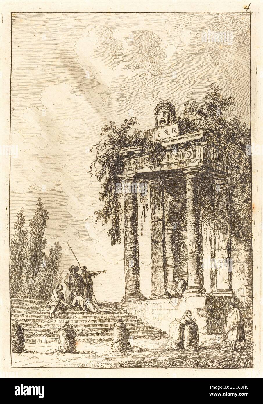 Hubert Robert, (Künstler), Französisch, 1733 - 1808, Schritte zu den vier Sehenswürdigkeiten, Les Soirees de Rome (Abende in Rom):pl.4, (Serie), Radierung Stockfoto
