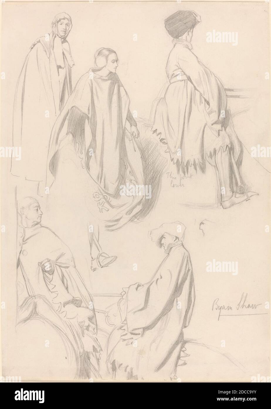 Byam Shaw, (Künstler), Britisch, 1872 - 1919, Studien von Männern und Frauen im mittelalterlichen Kleid, Graphit auf Wove-Papier, insgesamt: 35.6 x 25.4 cm (14 x 10 Zoll Stockfoto