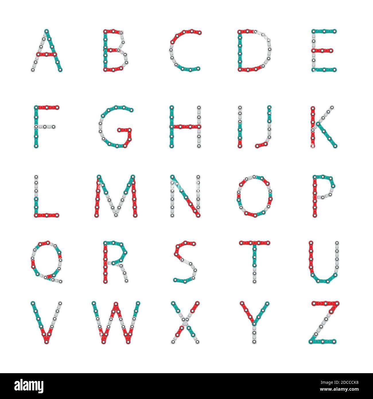 Alphabet aus dem neuen beliebten Anti-Stress-Spielzeug Spinner. Alle Briefe von A bis z. Illustration. Stockfoto