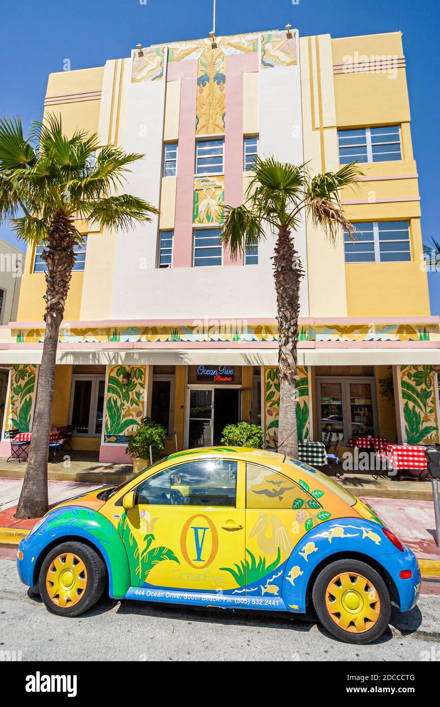 Miami Beach Florida, South Beach, Ocean Drive, Ocean Five Hotel Volkswagen Vinylfolie Werbung, Stockfoto