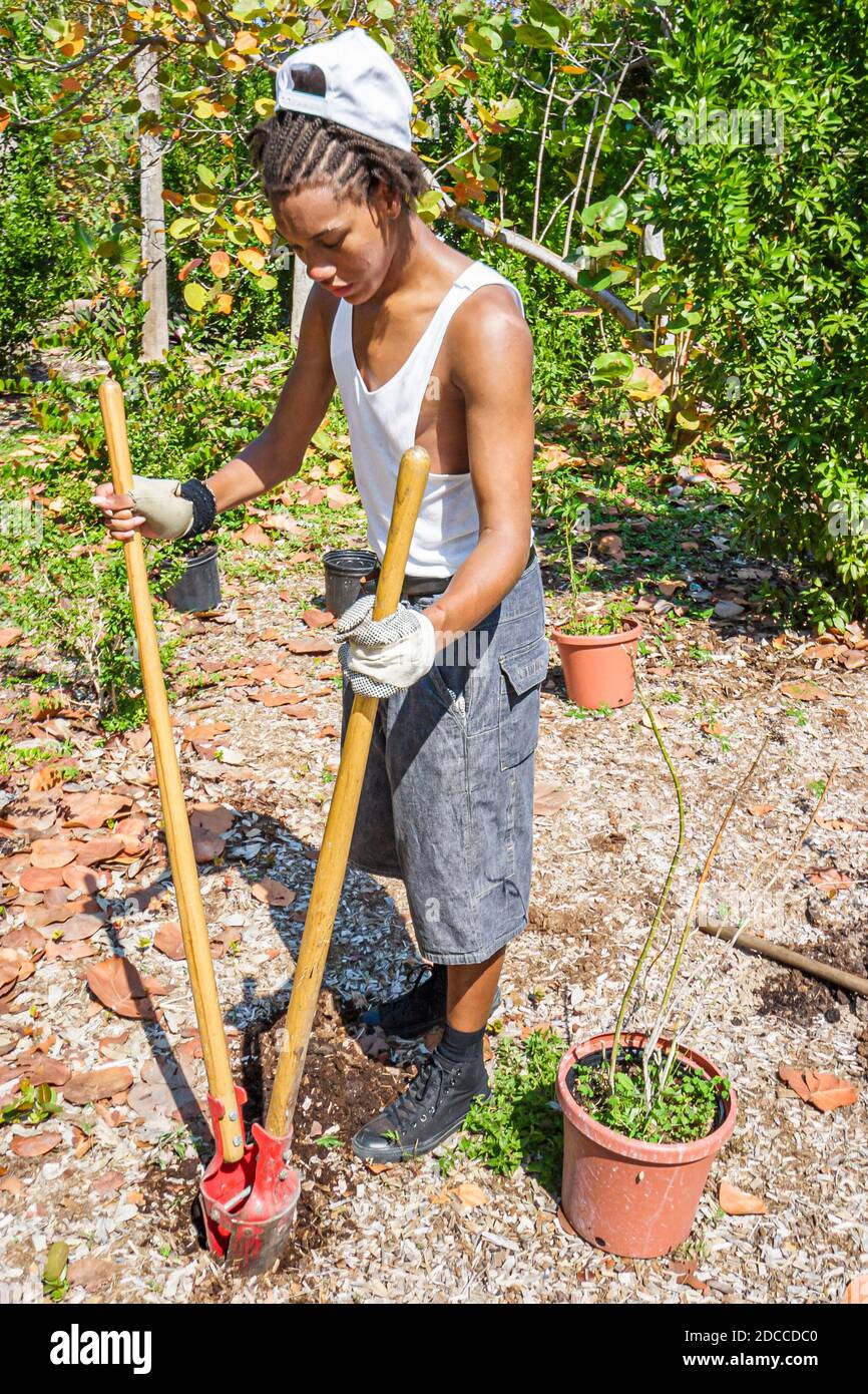 Miami Beach Florida, North Beach Shore Oceanfront Open Space Park, Teenager Teenager Jugendliche Job Corps Earth Day, Schmetterling Garten installieren installieren Stockfoto