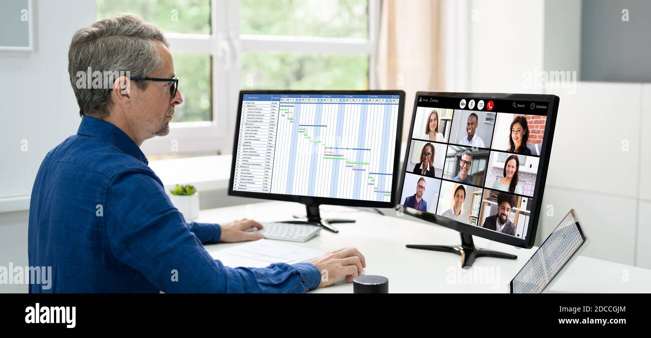 Business-Videokonferenz Mit Mehreren Laptops Stockfoto