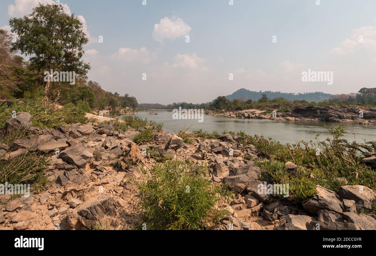 voyager au laos, Reise nach laos dans les 4000 iles au sud du laos. Lieu les plus touristiques du laos. Beaucoup de Backpacker si retrouvent. Stockfoto