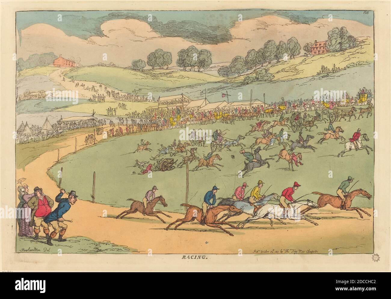 Thomas Rowlandson, (Künstler), britisch, 1756 - 1827, Racing, 1811, handkolorierte Radierung Stockfoto