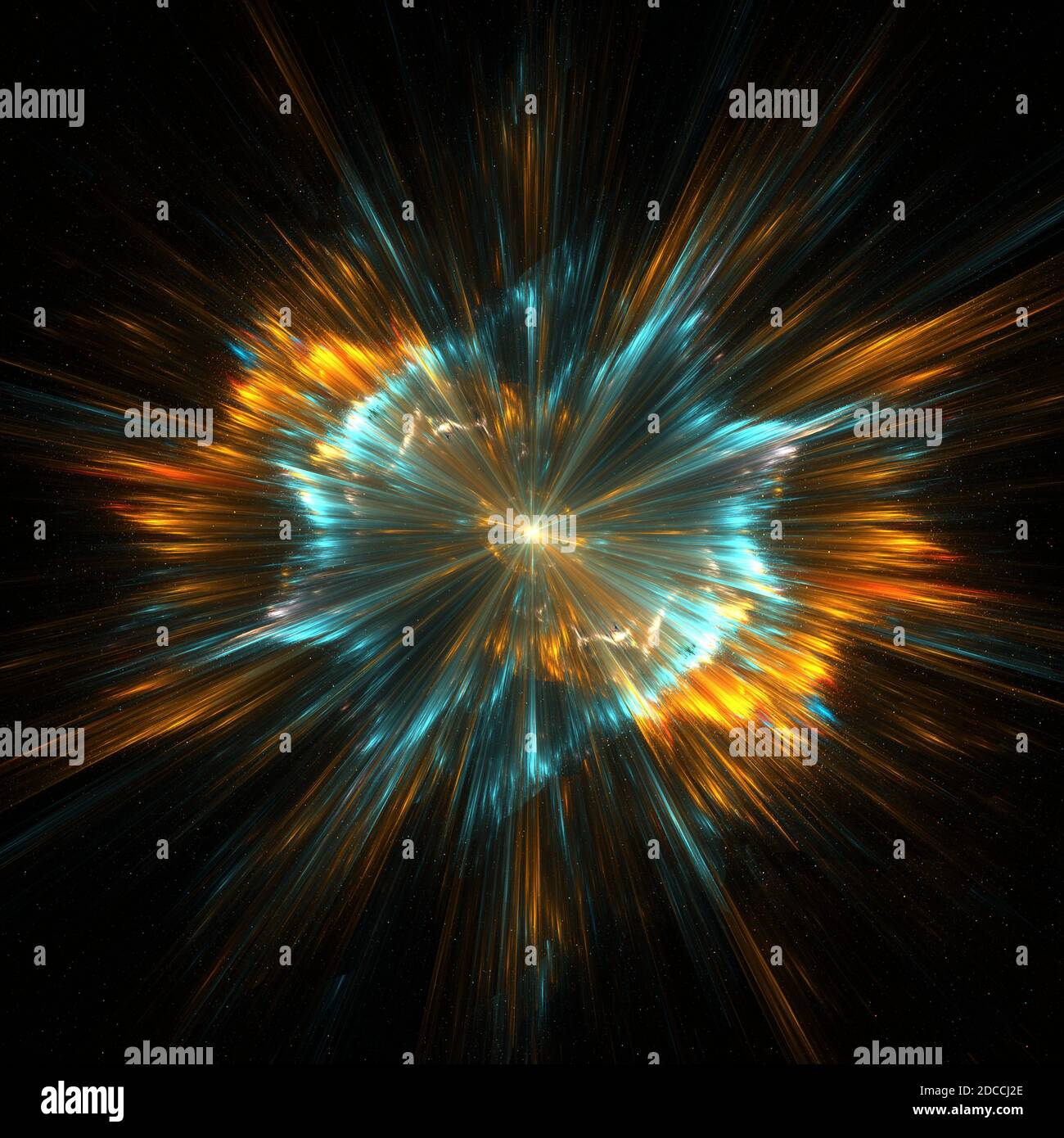 Explosion eines toten Sterns im Weltraum, mit sich schnell bewegenden Teilchen in der Mitte Stockfoto