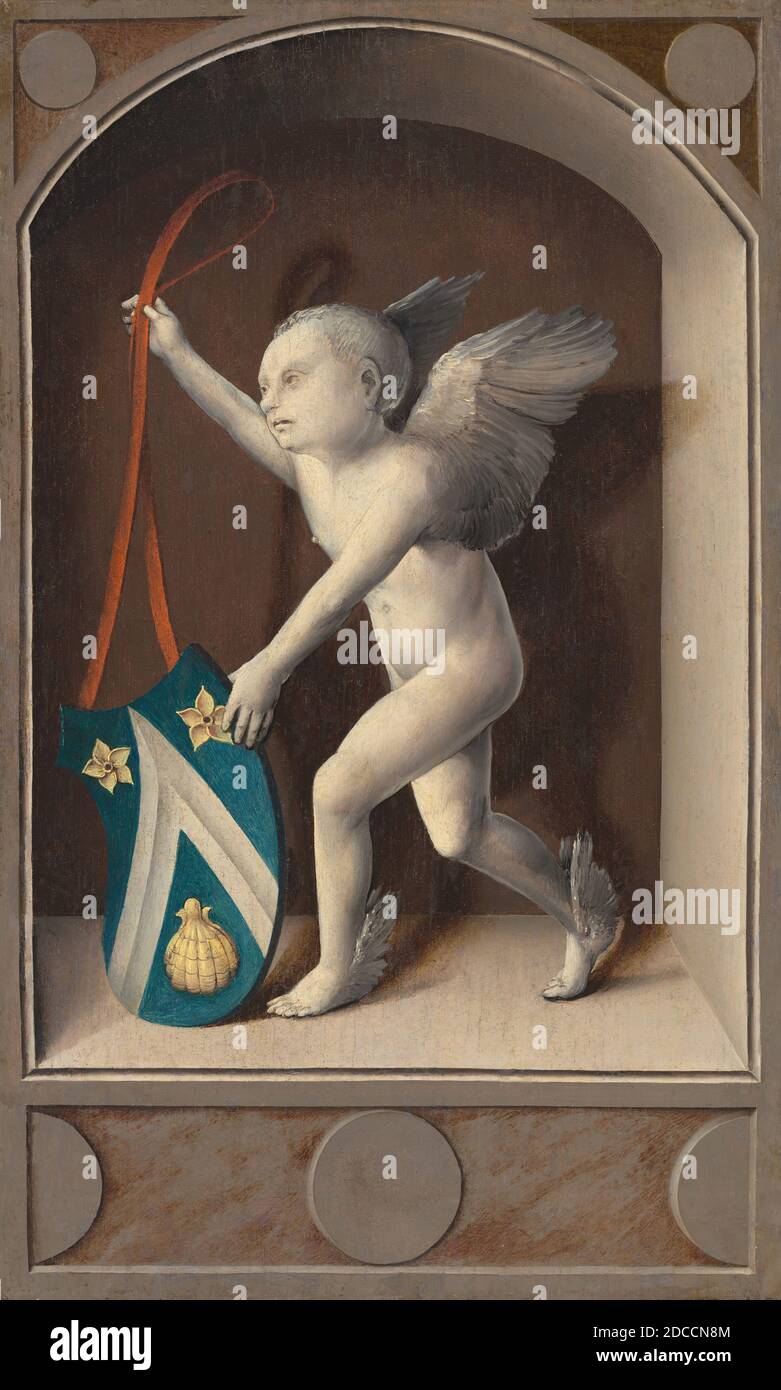 Bernard van Orley, (Künstler), Niederlandisch, c. 1488 - 1541, Putto mit Wappen von Jacques Coëne, c. 1513, Öl auf Platte, bemalte Oberfläche: 54.4 x 32.9 cm (21 7/16 x 12 15/16 Zoll), Gesamt (Platte): 54.9 x 33.3 cm (21 5/8 x 13 1/8 Zoll), gerahmt: 63 x 41.8 x 5.7 cm (24 13/16 x 16 7/16 x 2 1/4 Zoll Stockfoto