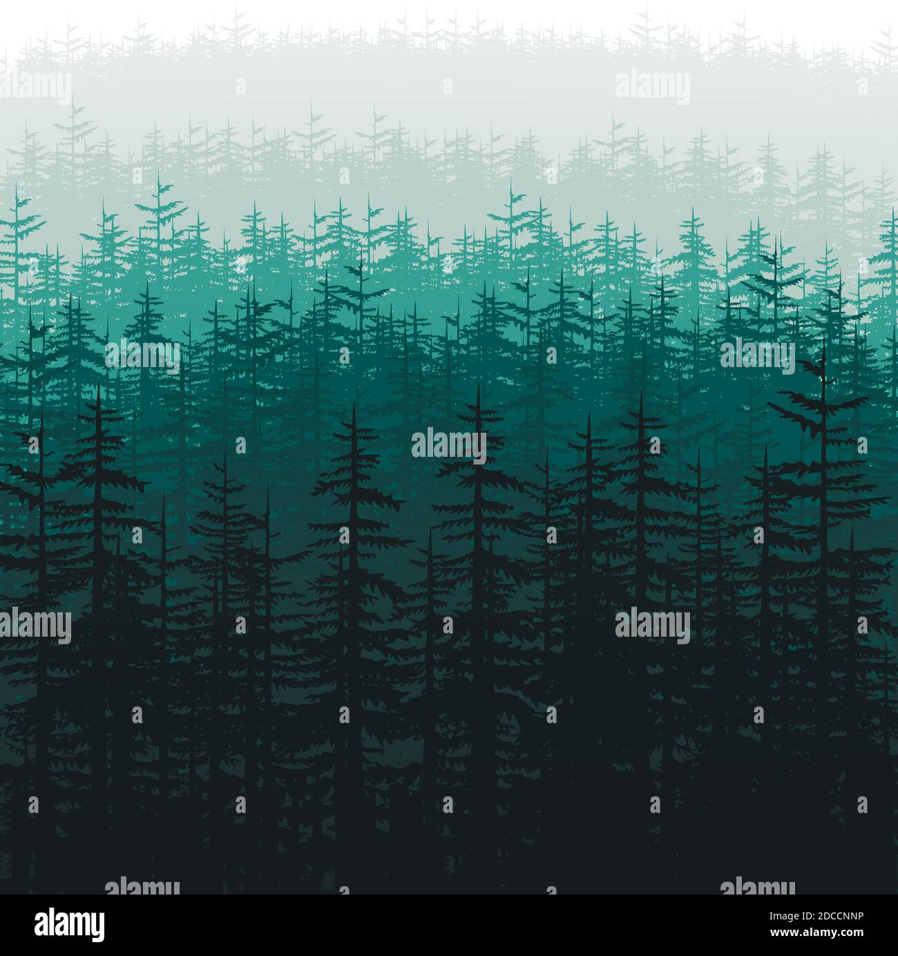 Wald Bäume Silhouetten Hintergrund Vektor Illustration. Horizontale abstrakte Natur Tapete von Hügeln mit Holz bedeckt Stock Vektor