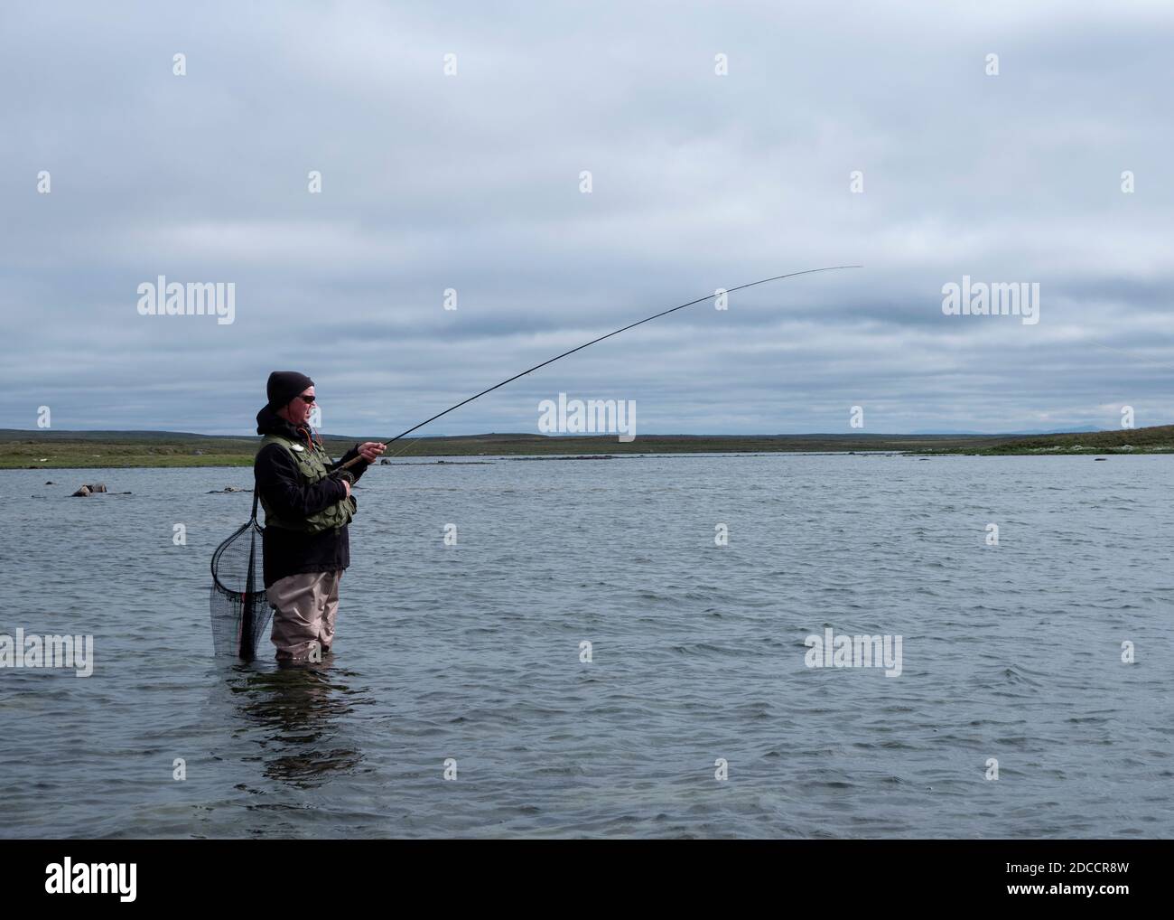 Fliegenfischen in Island Stockfoto
