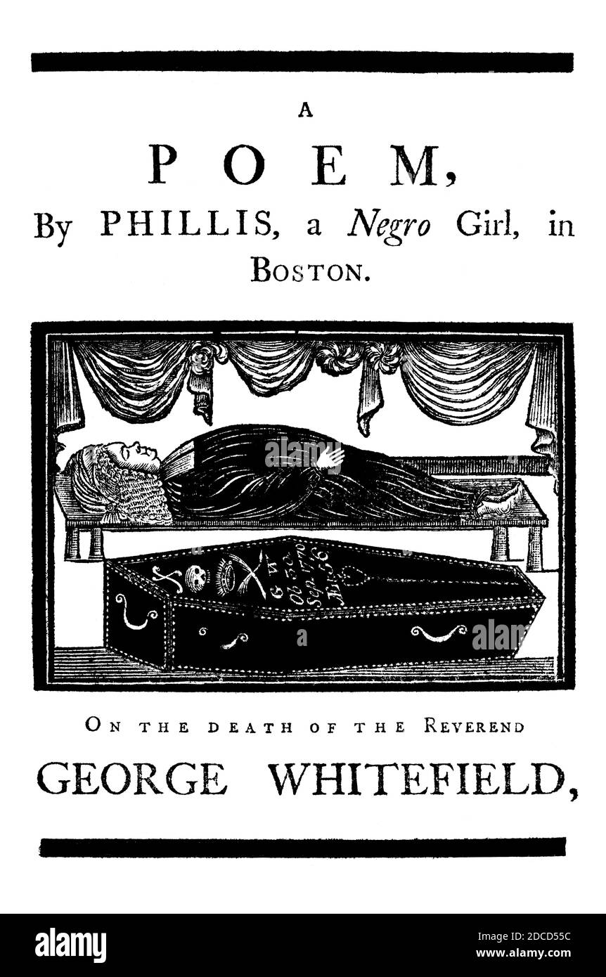 Phillis Wheatley Gedicht für George Whitefield, 1770 Stockfoto