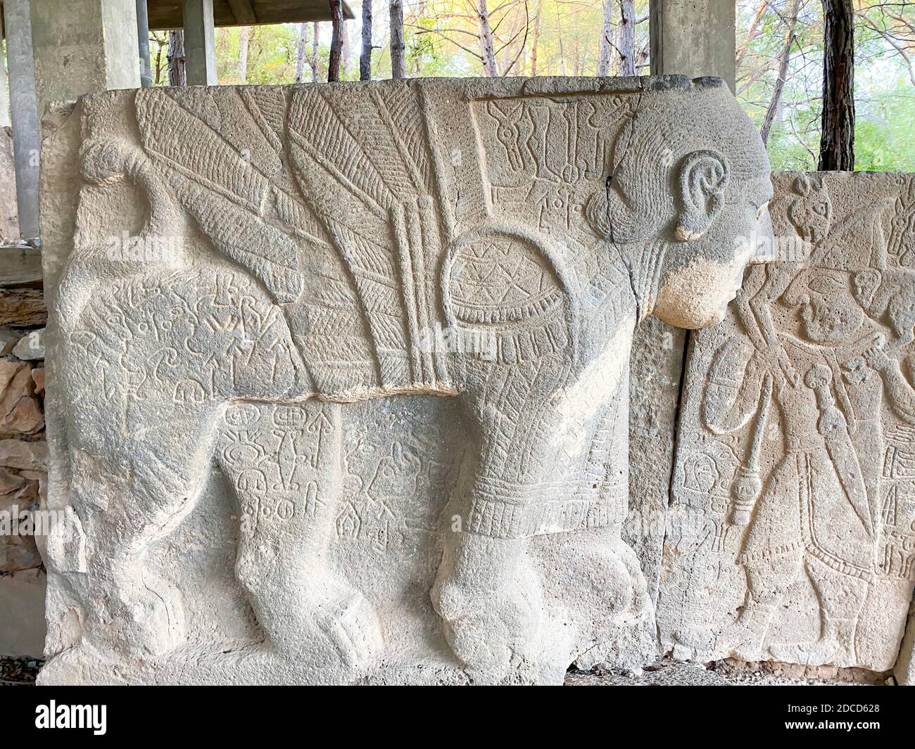 Osmaniye, Türkei November 2020: Die Sphinx ist ein komplexes mythologisches Wesen mit menschlichem Kopf, Löwenkörper und Flügeln. Ausgestellt in Osmaniye, Karatepe Stockfoto