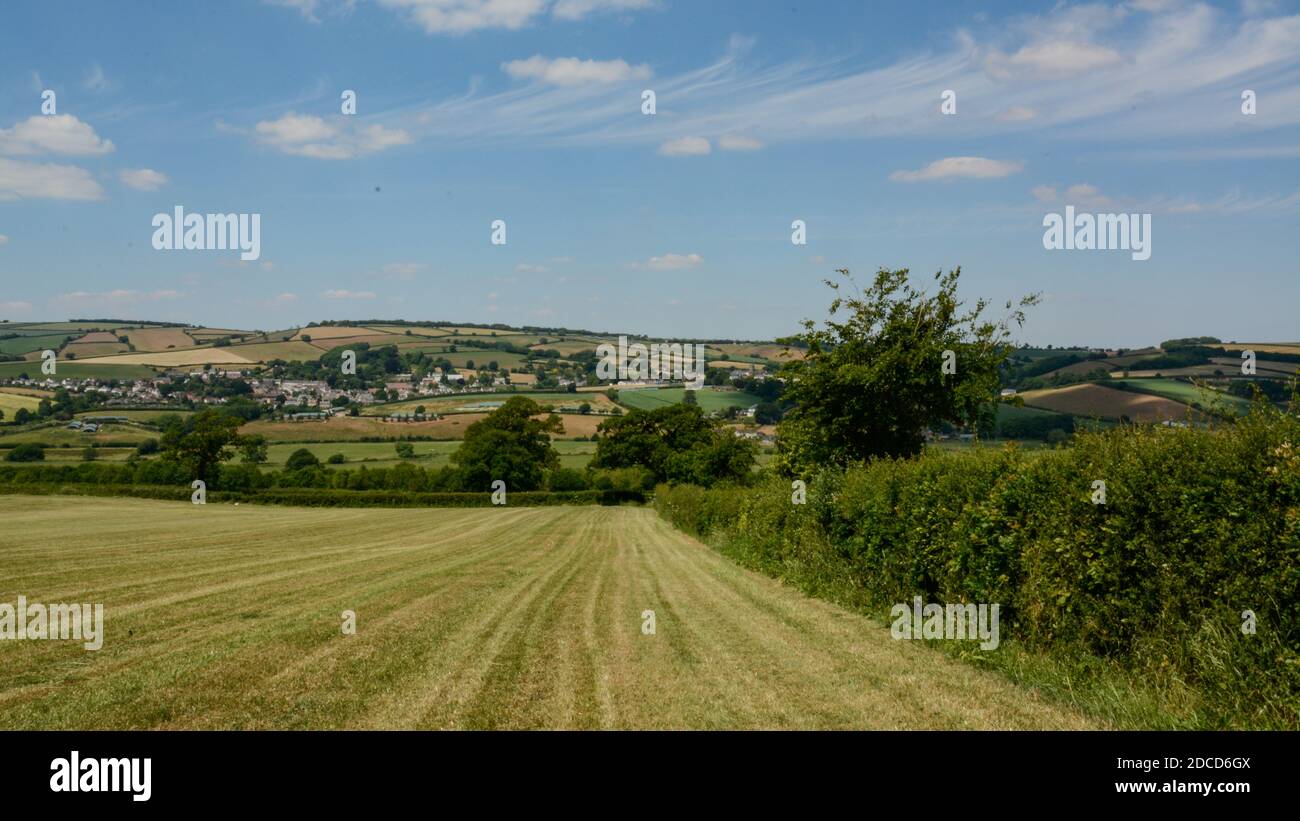 Ruhige Landschaft in der Mitte von Devon, mit Blick nach Westen über das Culm-Tal in Richtung der kleinen Stadt Bradninch Stockfoto