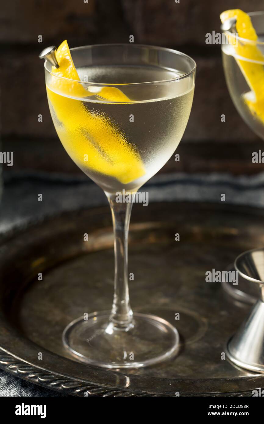 Boozy Lemon Dry Gin Martini mit Wermut Stockfoto