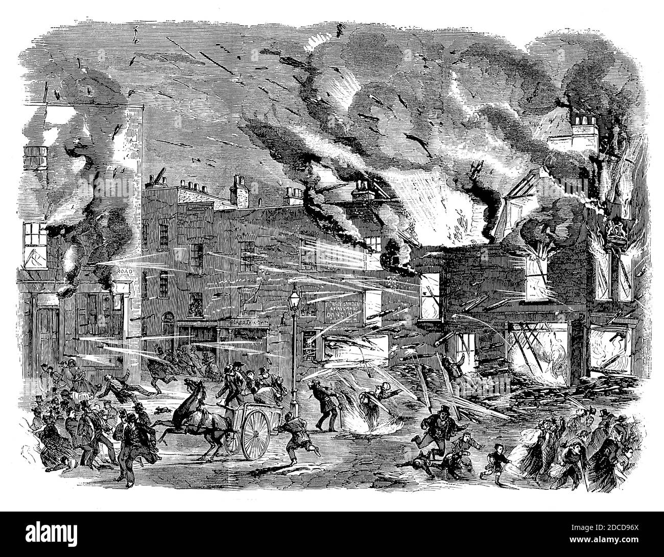Feuerwerk Fabrikexplosion, 1858 Stockfoto