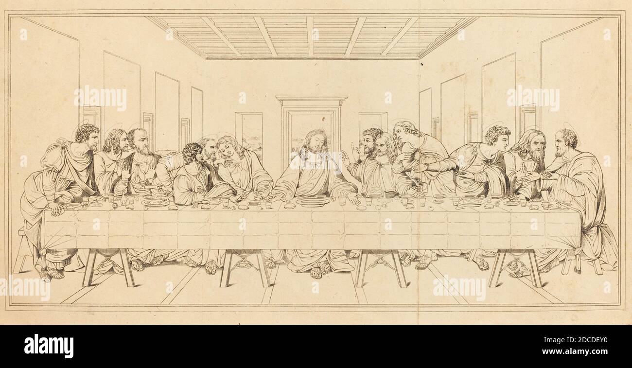 Britisches 19. Jahrhundert, (Künstler), Leonardo da Vinci, (Künstler nach), Florentine, 1452 - 1519, das letzte Abendmahl, wahrscheinlich 19. Jahrhundert, Radierung Stockfoto