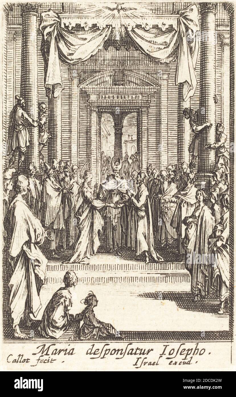 Jacques Callot, (Künstler), Französisch, 1592 - 1635, die Ehe der Jungfrau, das Leben der Jungfrau, (Serie), in oder nach 1630, Radierung Stockfoto