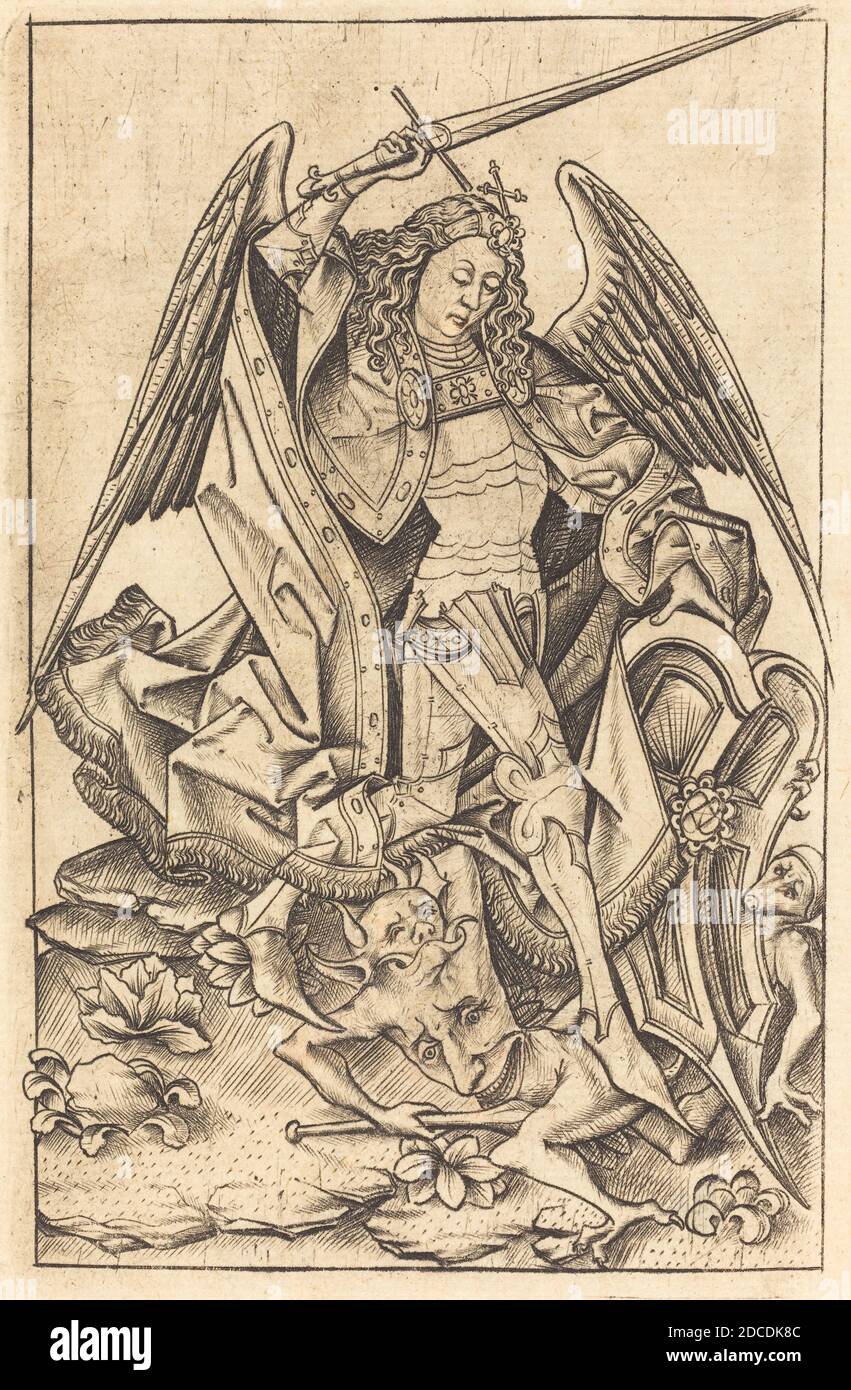 Israelhel van Meckenem, (Künstler), Deutsch, c. 1445 - 1503, St. Michael, c. 1470/1480, Gravur Stockfoto