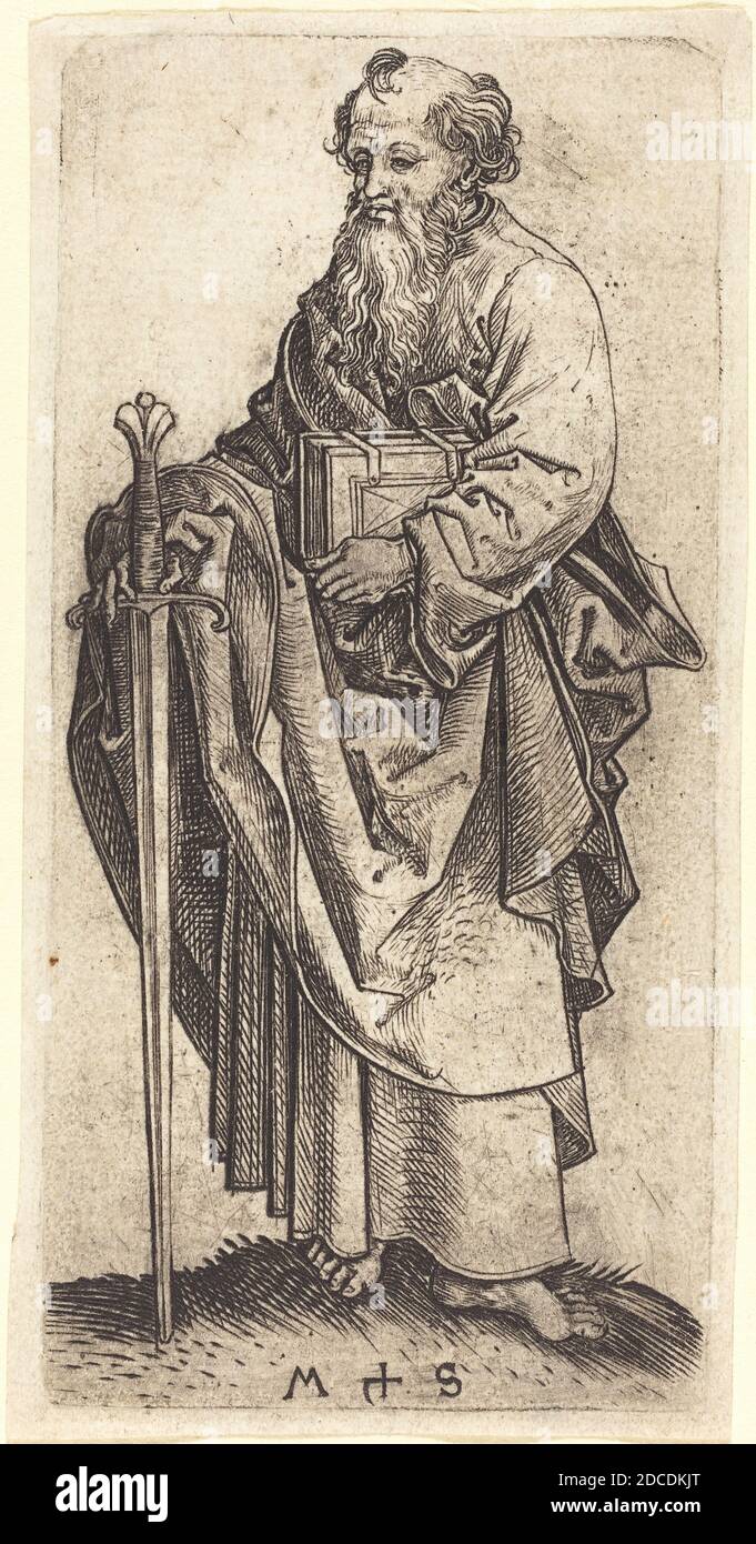 Martin Schongauer, (Künstler), Deutsch, c. 1450 - 1491, St. Paul, Serie der zwölf Apostel, (Serie), c. 1480, Gravur Stockfoto